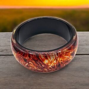 Chunky Bracelet Wide Bangle Orange Brown Earthy Color Tones Acrylic